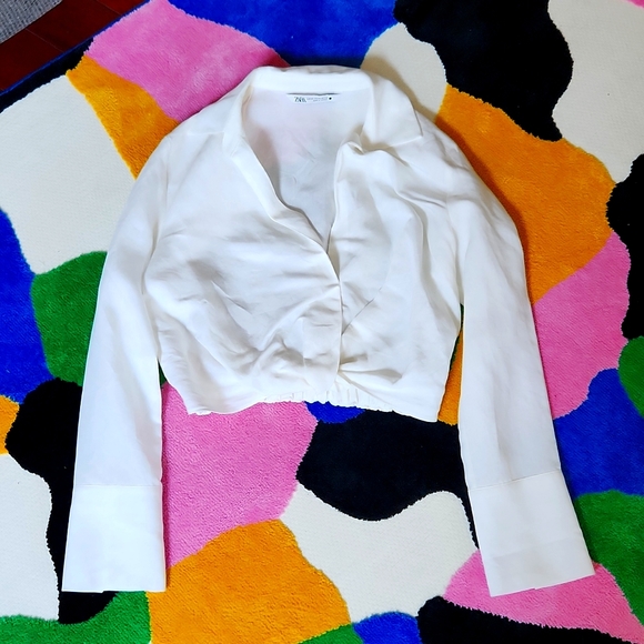 Zara Cropped White Linen Blouse XS - Picture 1 of 4